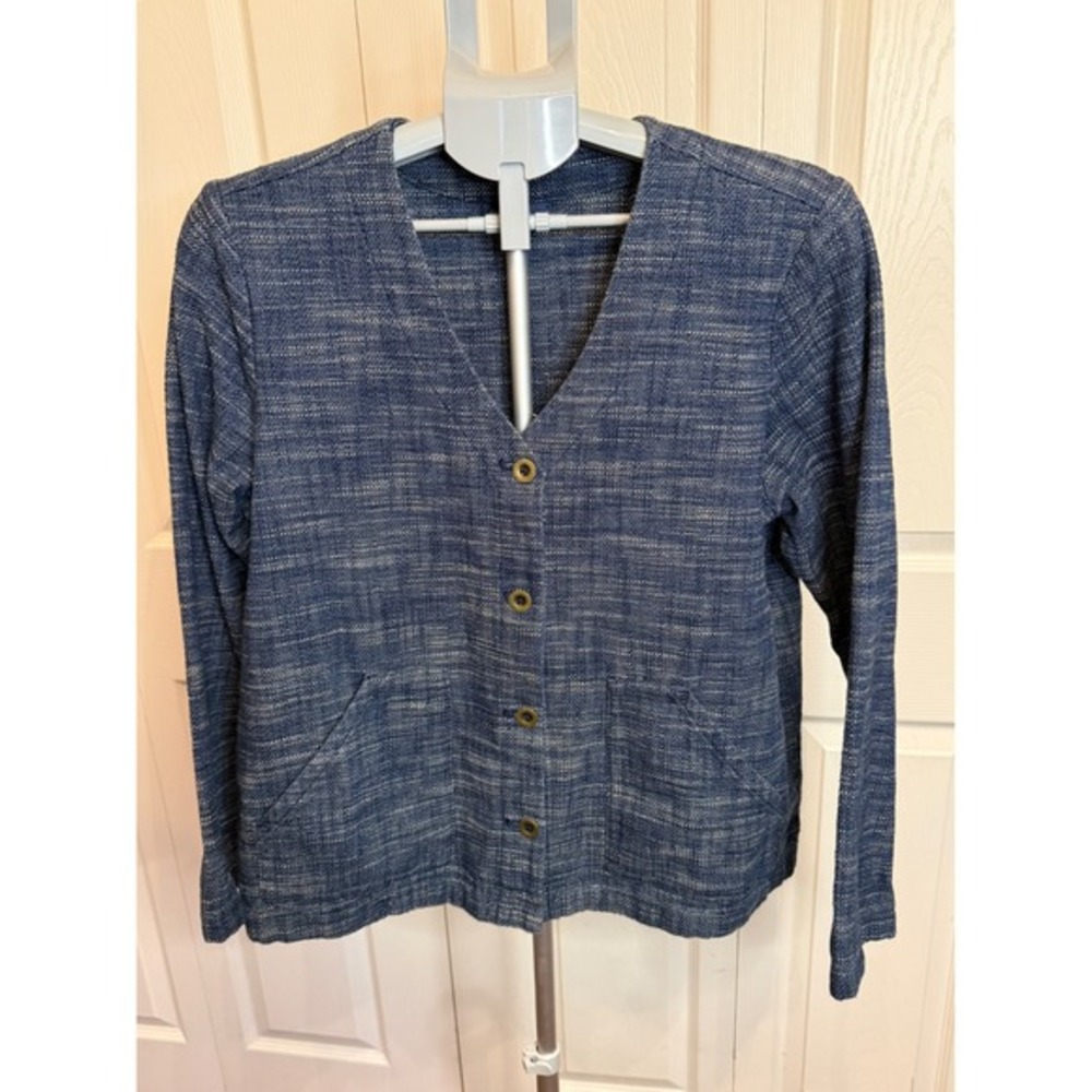 Pure Jill Indigo Blue‎ Textured Knit Button Front Cardigan Jacket Women's Medium